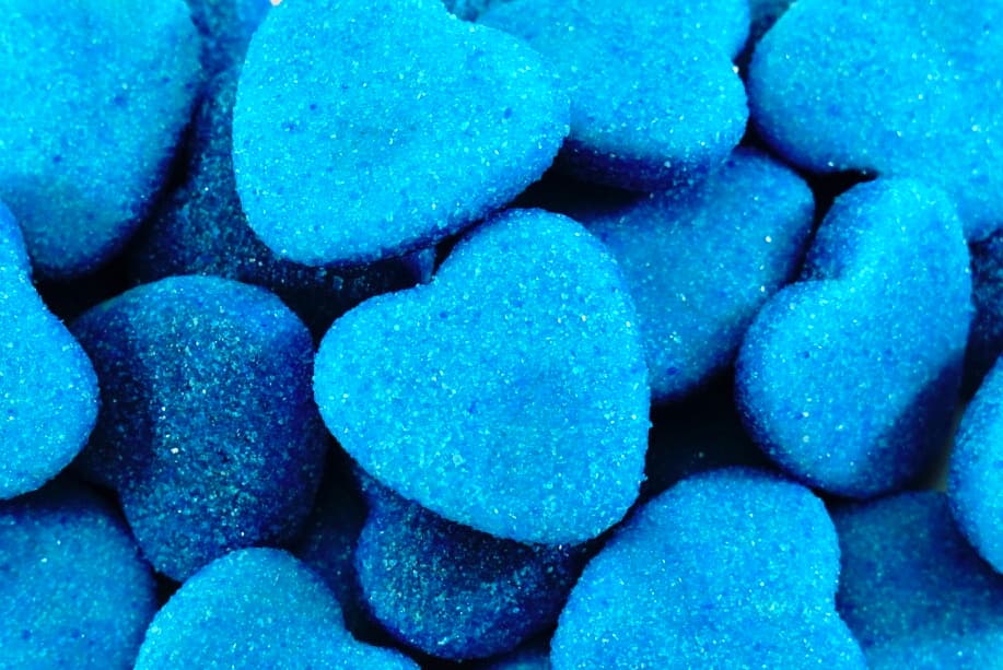 Fizzy Jelly Filled Blue Hearts 100G